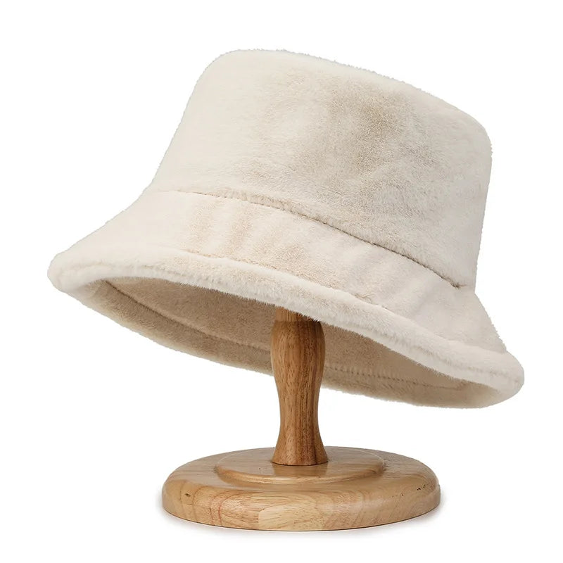 Women's Winter Faux Fur Soft Fluffy Plush Bucket Hat