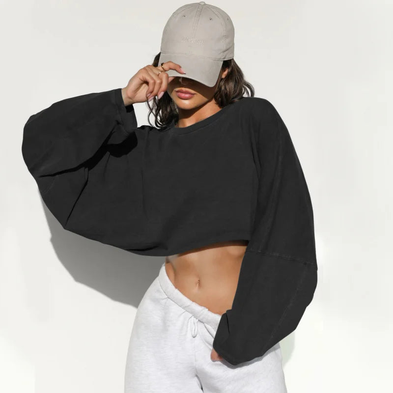 Loose Round Neck crop Sweatshirt