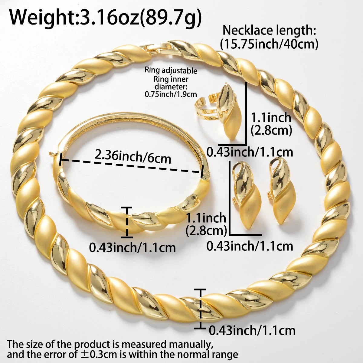 Luxury Golden Swirl Necklace & Earrings Set