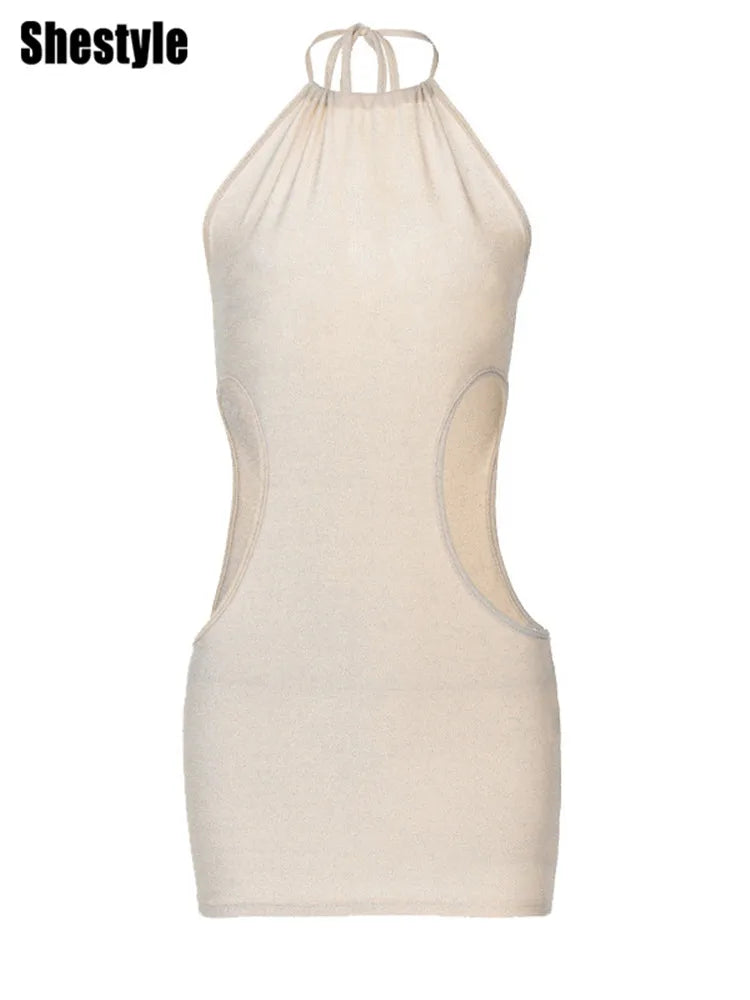 Sheath Hollow Out Nude Dress