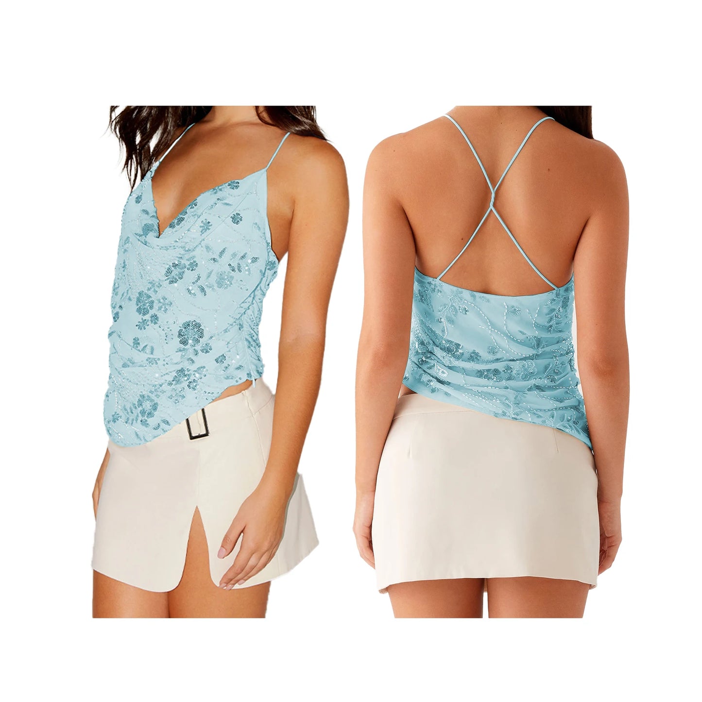 Sleeveless Beading Camis Top V-neck