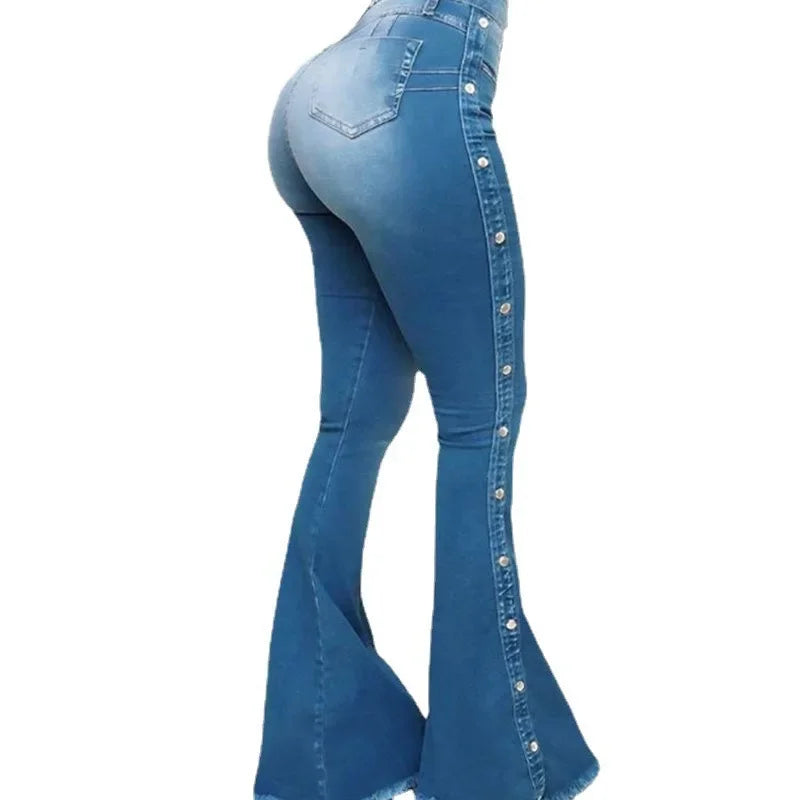 High Waist Stretch Denim Flare Pants