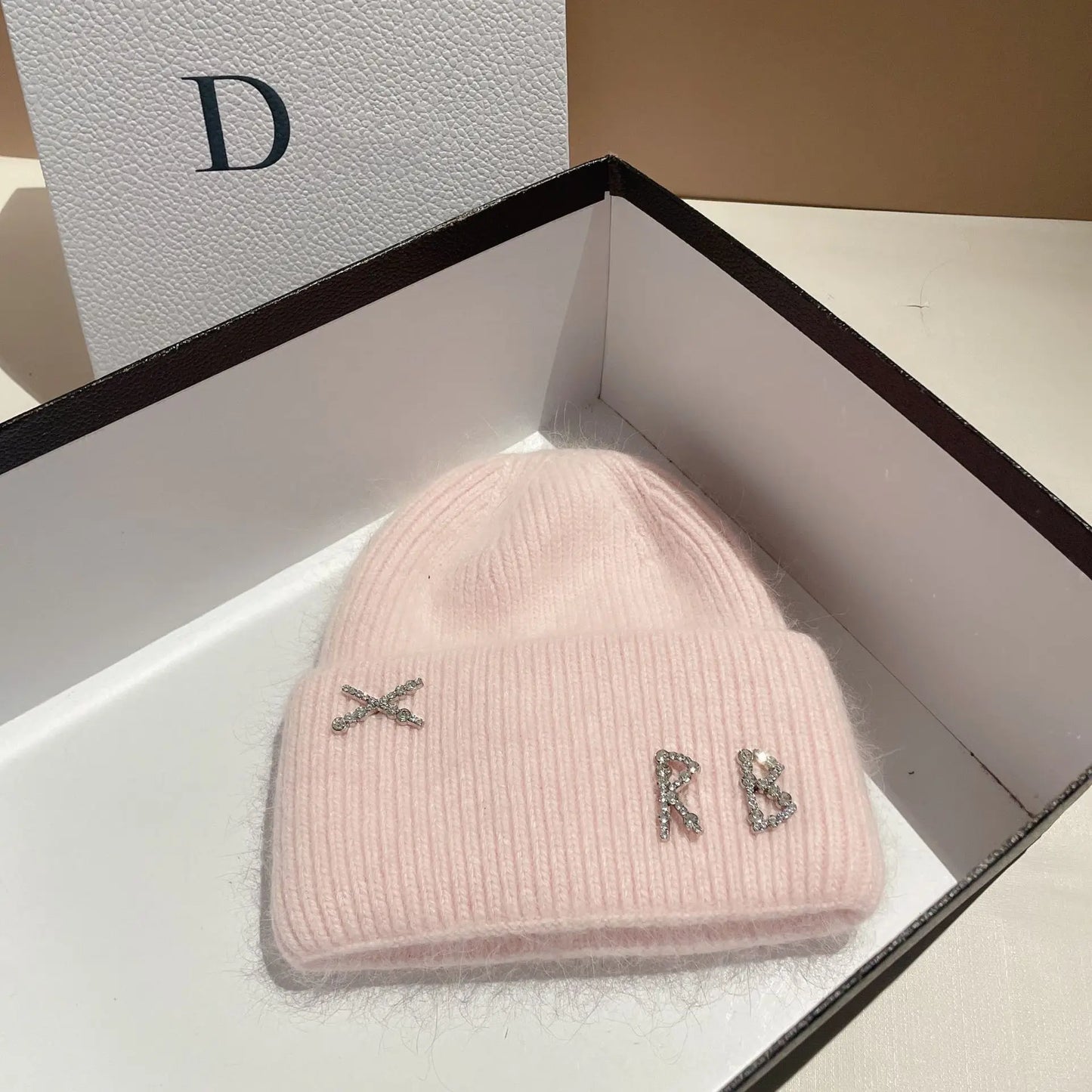 Fur Diamonds Letter Design Beanies