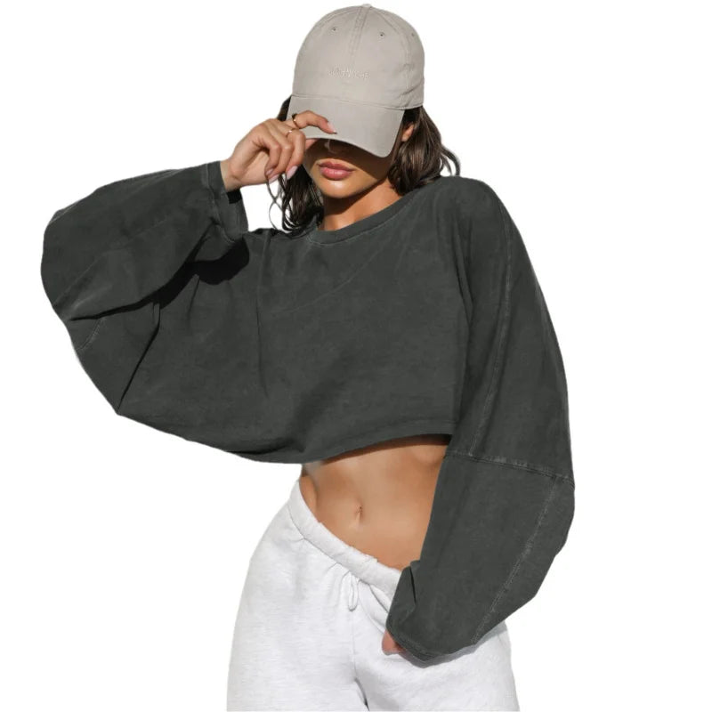 Loose Round Neck crop Sweatshirt