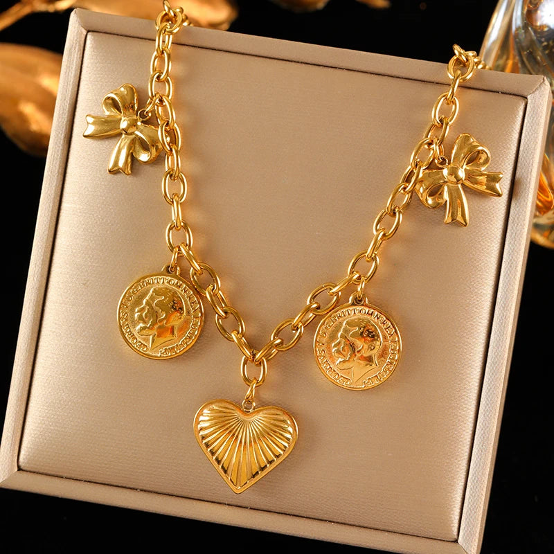 Boho Gold Charm Pendant Necklaces – Sun, Moon & Vintage Coin Designs