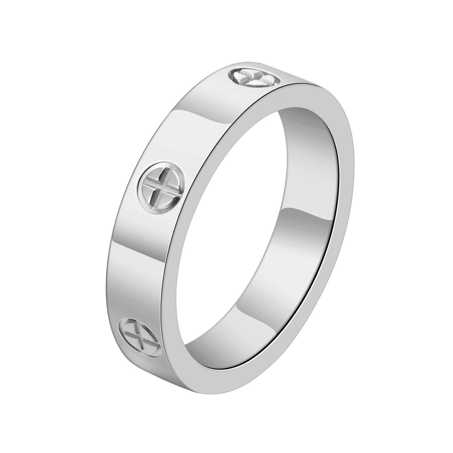 Unisex Stainless Steel Love Rings with Crystal Accents