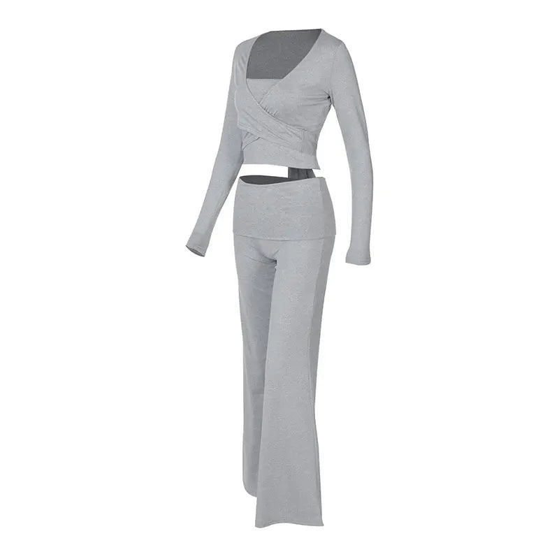 Smoke Grey Long Sleeve Lace-up 2 piece