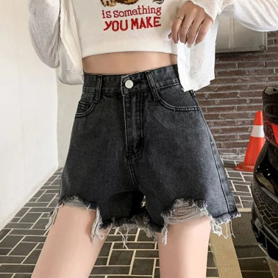 Ripped High Waist Jean Shorts