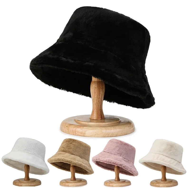 Women's Winter Faux Fur Soft Fluffy Plush Bucket Hat