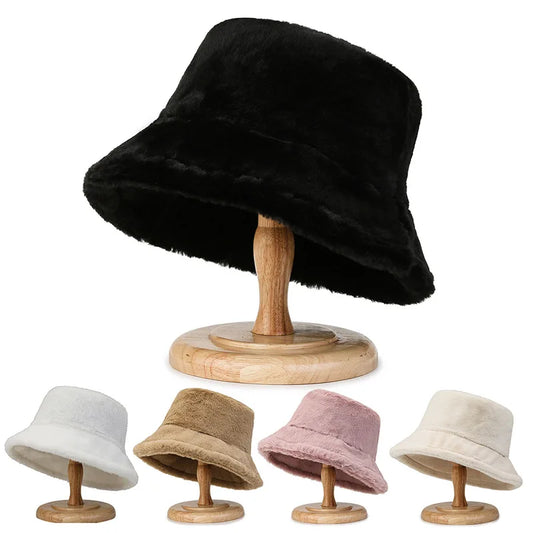 Women's Winter Faux Fur Soft Fluffy Plush Bucket Hat