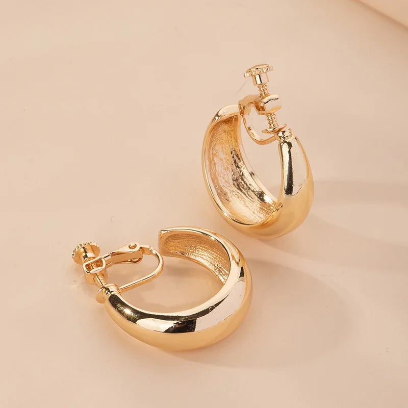Vintage Gold-Tone Clip-On Hoop Earrings