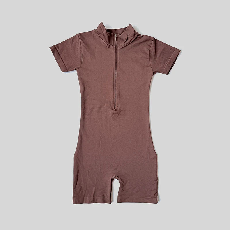 Short Sleeve Zipper Jumpsuit