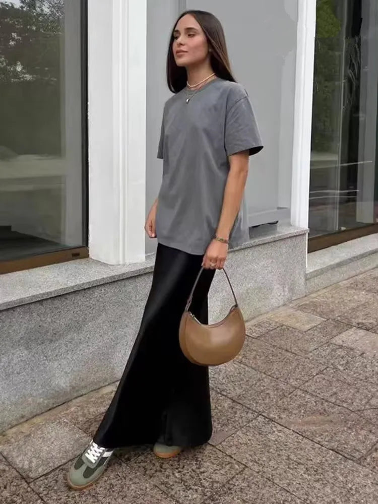 Pink Midi Skirt Elastic Waist