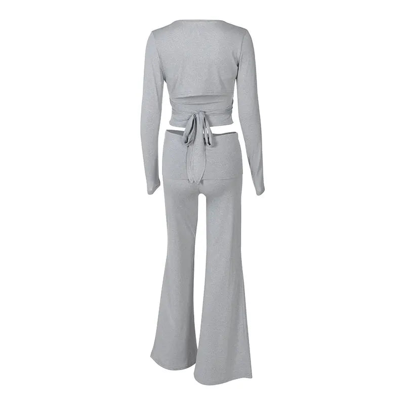 Smoke Grey Long Sleeve Lace-up 2 piece