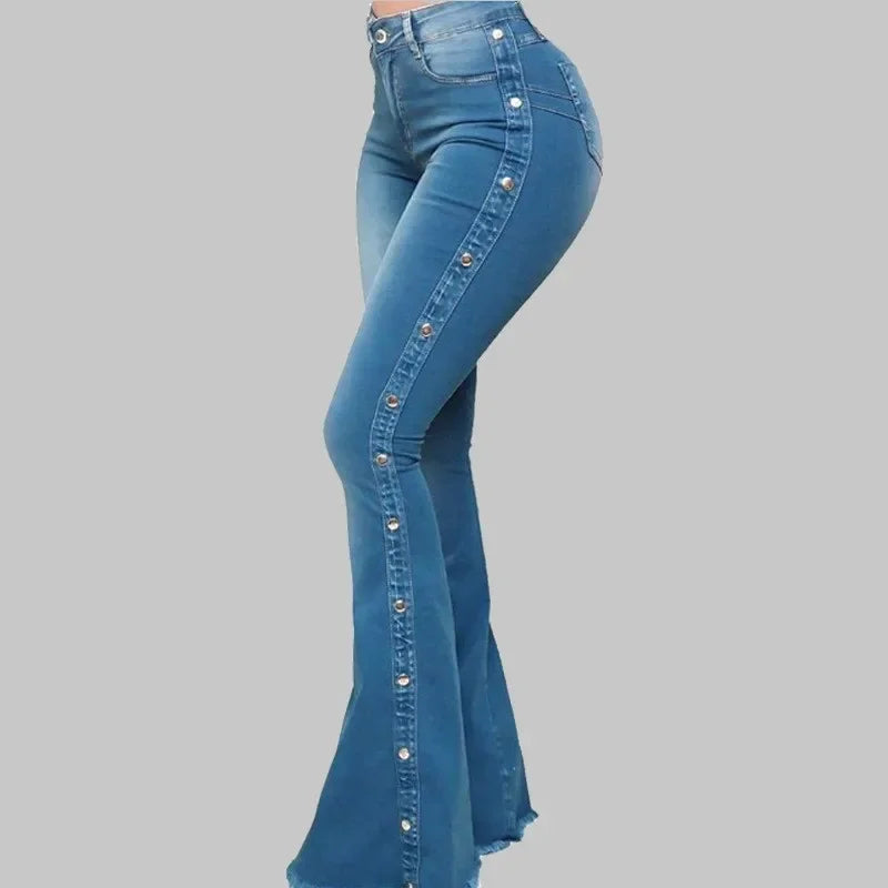 High Waist Stretch Denim Flare Pants