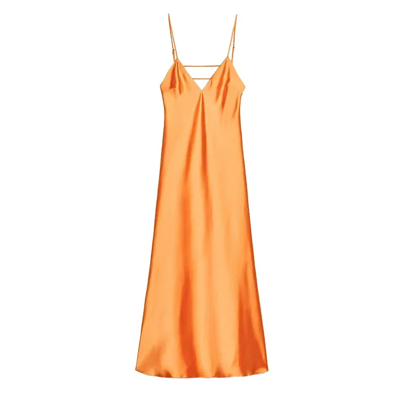 Orange Backless Stain Maxi Dress