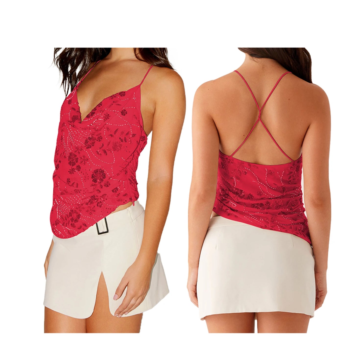 Sleeveless Beading Camis Top V-neck