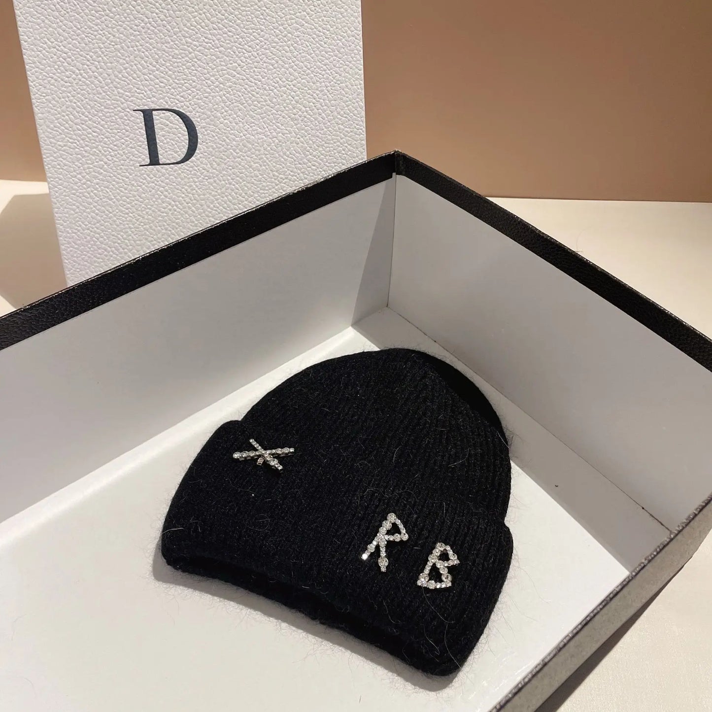 Fur Diamonds Letter Design Beanies