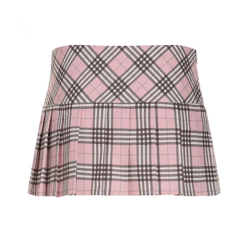 Preppy Pink Plaid Mini Pleated Skirt
