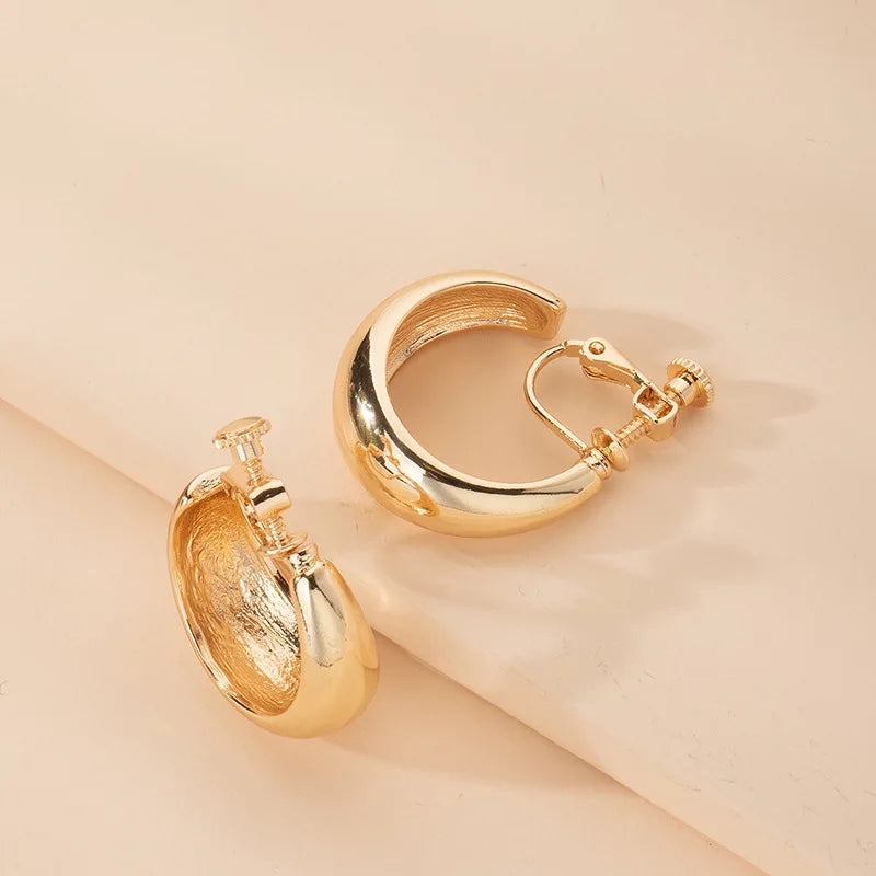 Vintage Gold-Tone Clip-On Hoop Earrings