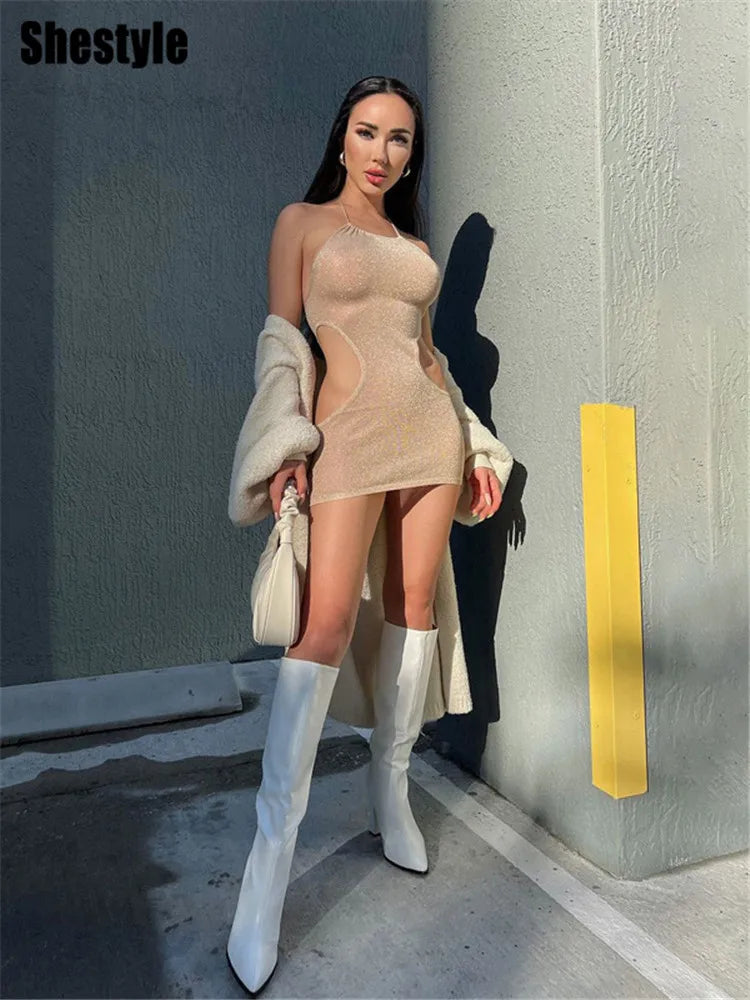 Sheath Hollow Out Nude Dress