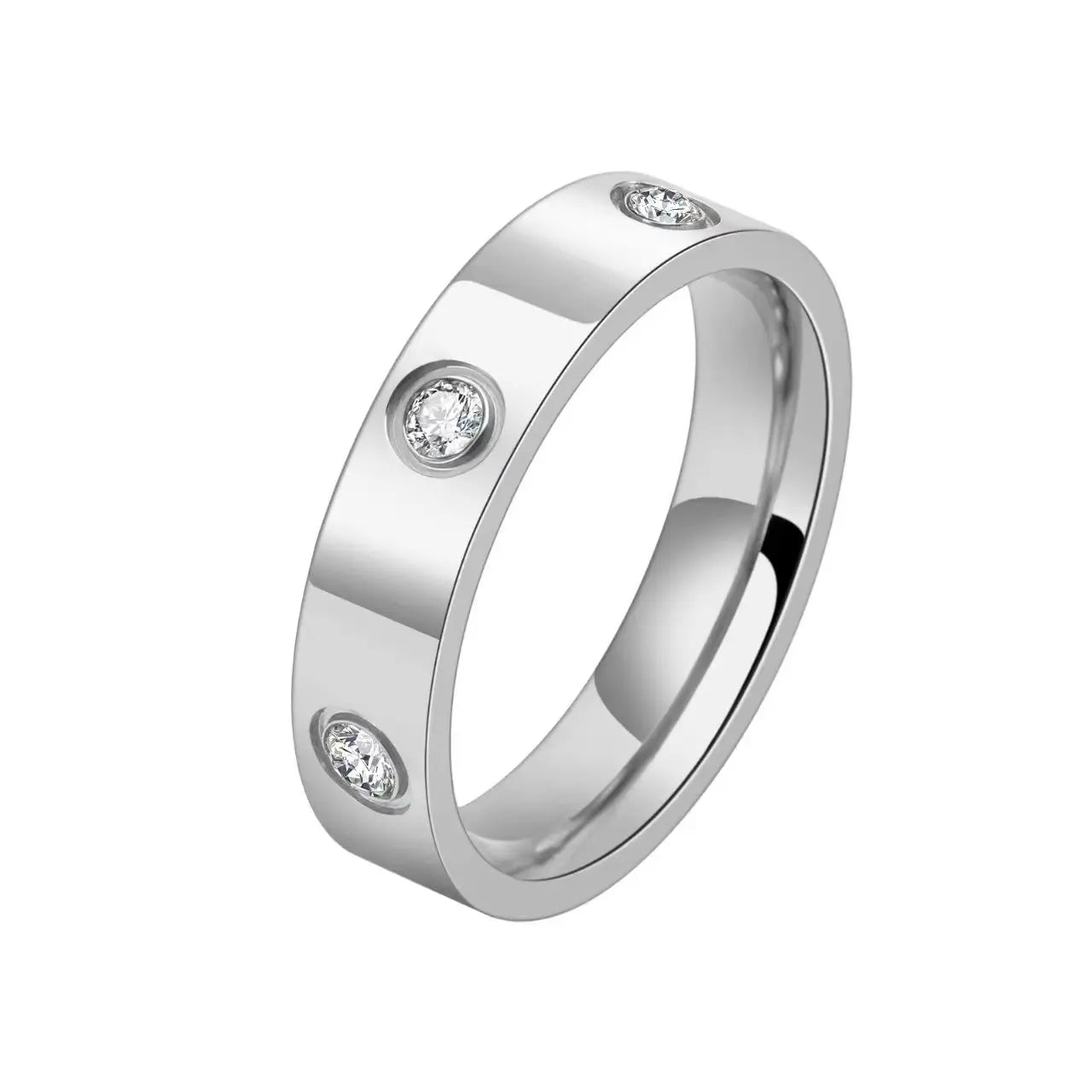 Unisex Stainless Steel Love Rings with Crystal Accents