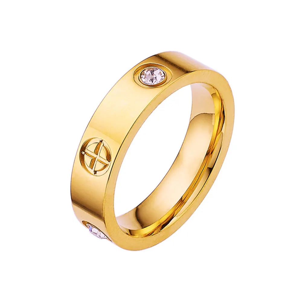 Unisex Stainless Steel Love Rings with Crystal Accents