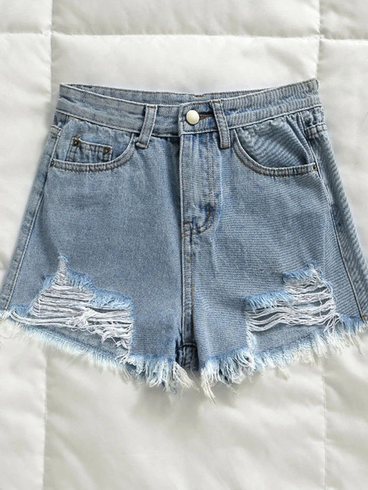 Ripped High Waist Jean Shorts