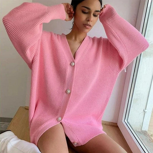 Casual Long Sleeve V Neck Cardigan