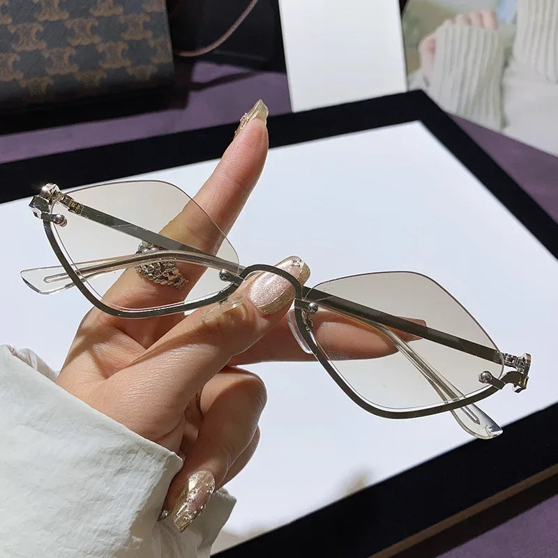 Trendy Half Frame Diamond Shaped Sunglasses