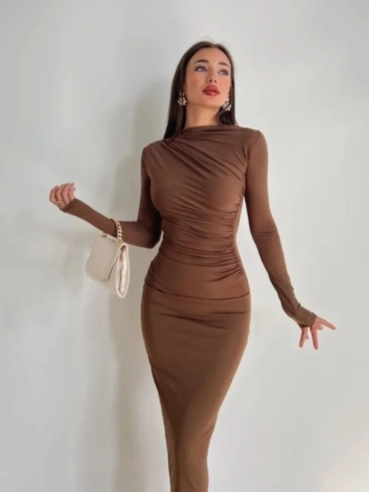 Solid Colour Bodycon Dress Long Sleeve
