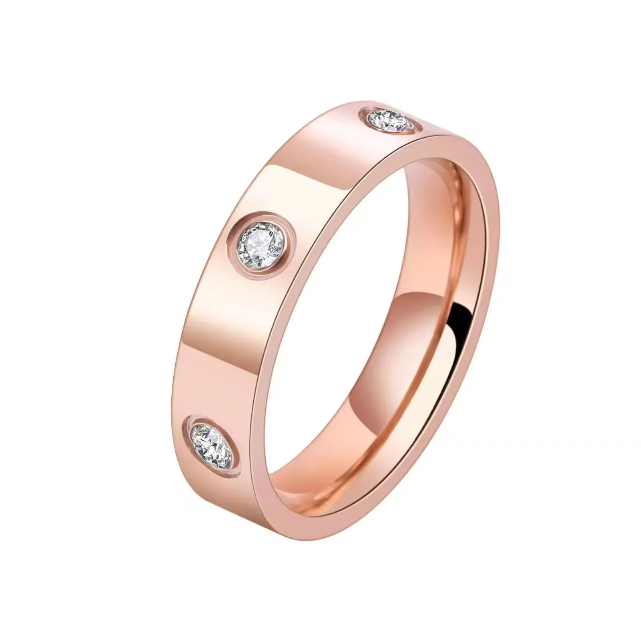 Unisex Stainless Steel Love Rings with Crystal Accents