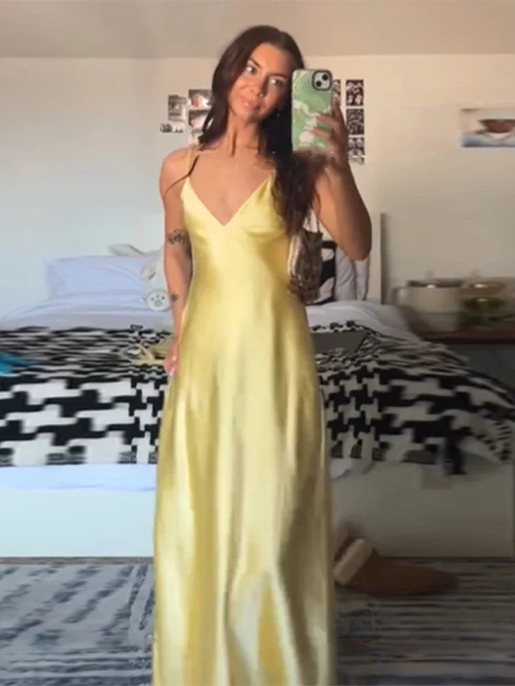 Orange Backless Stain Maxi Dress