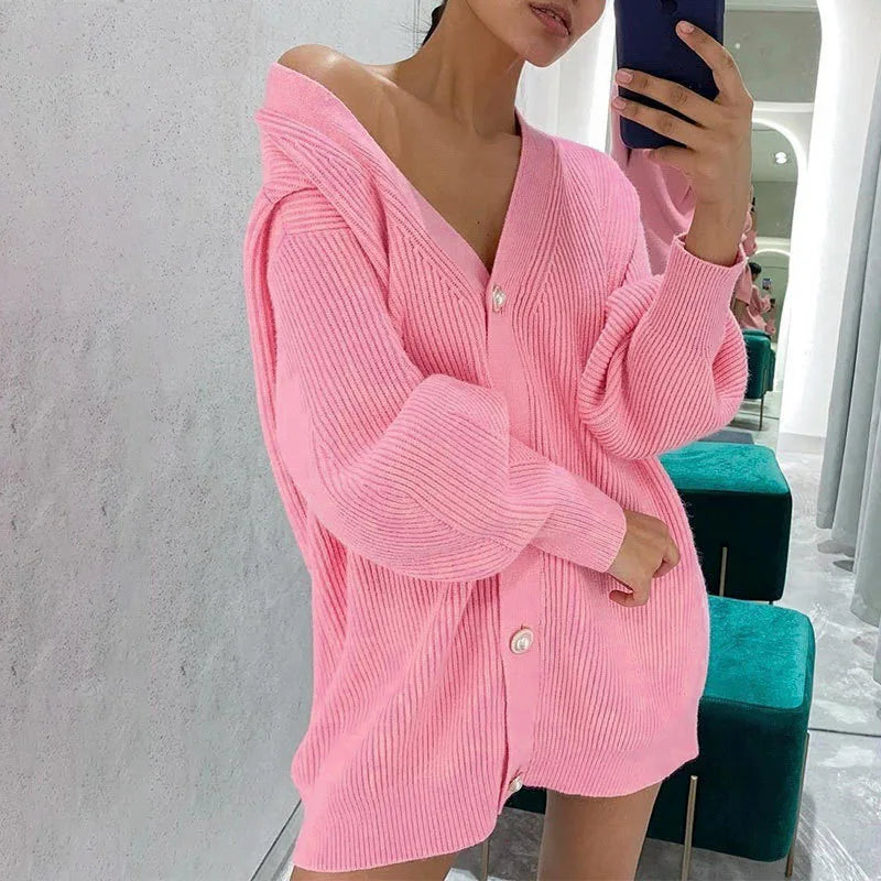 Casual Long Sleeve V Neck Cardigan
