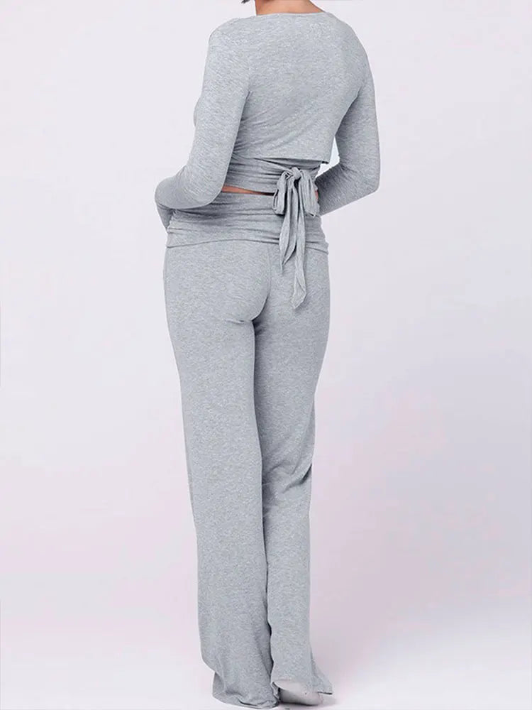 Smoke Grey Long Sleeve Lace-up 2 piece