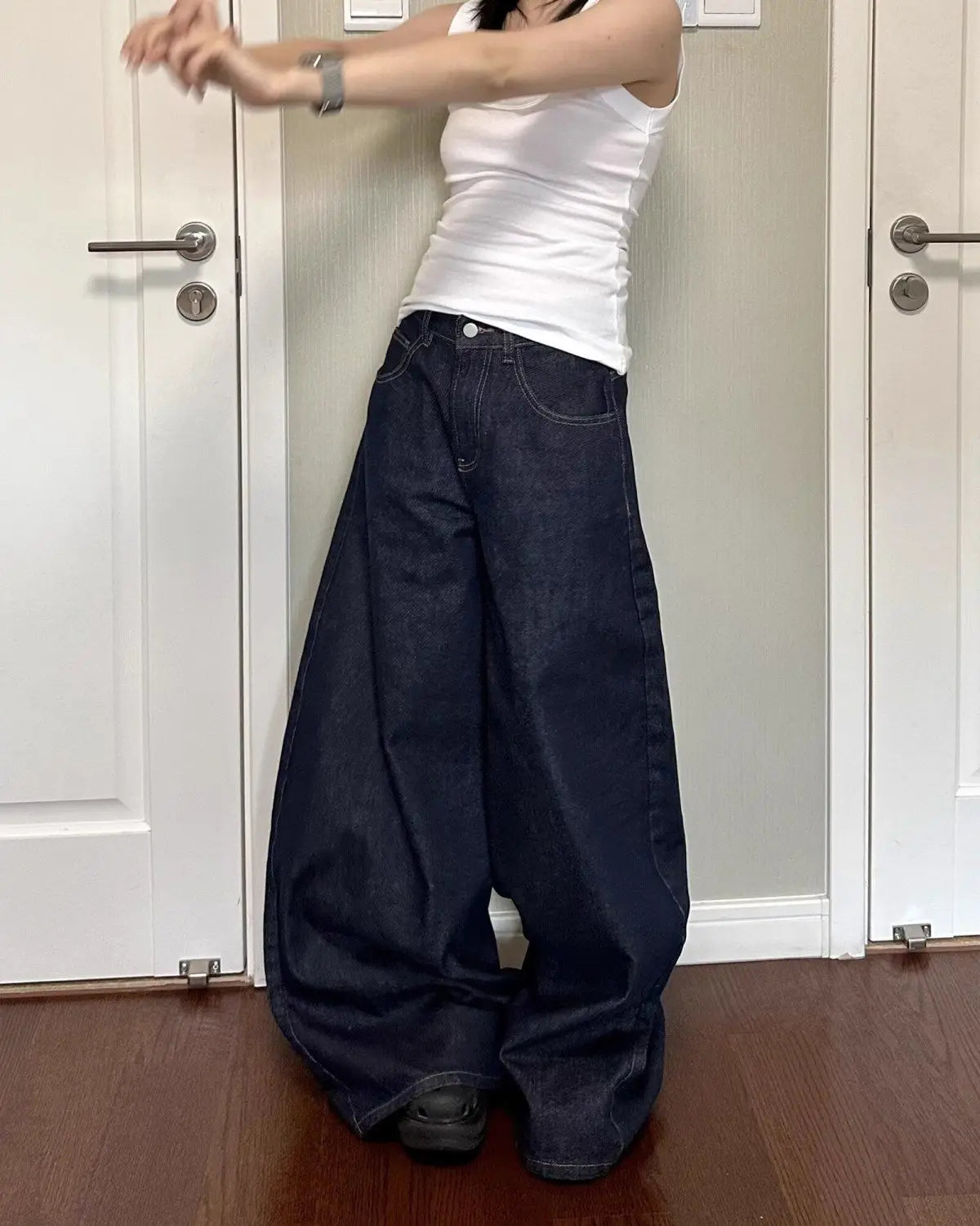 Black high street vibe wide-leg jeans