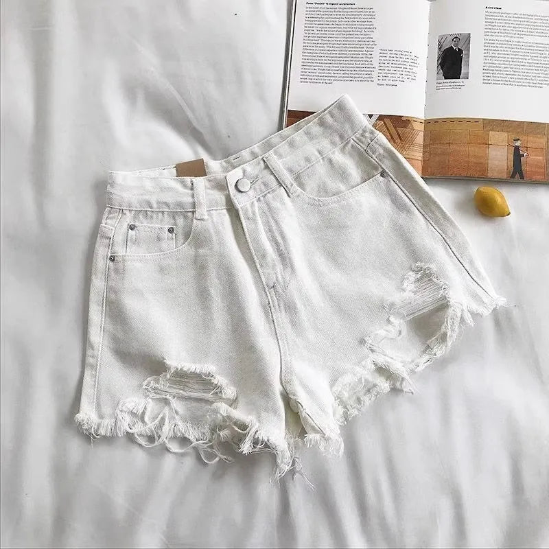 Ripped High Waist Jean Shorts