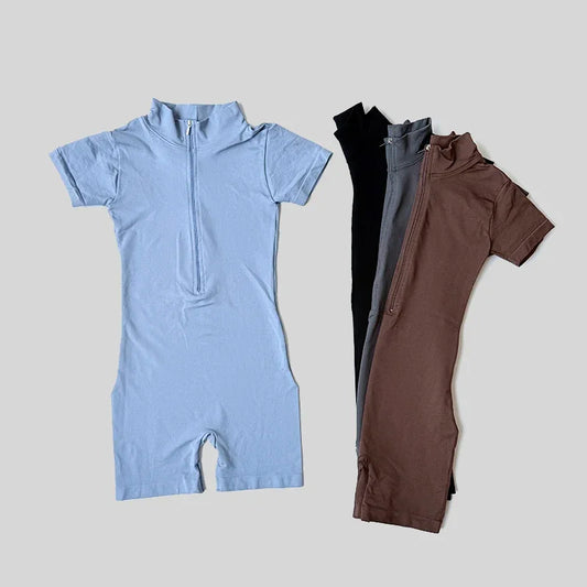 Short Sleeve Zipper Jumpsuit
