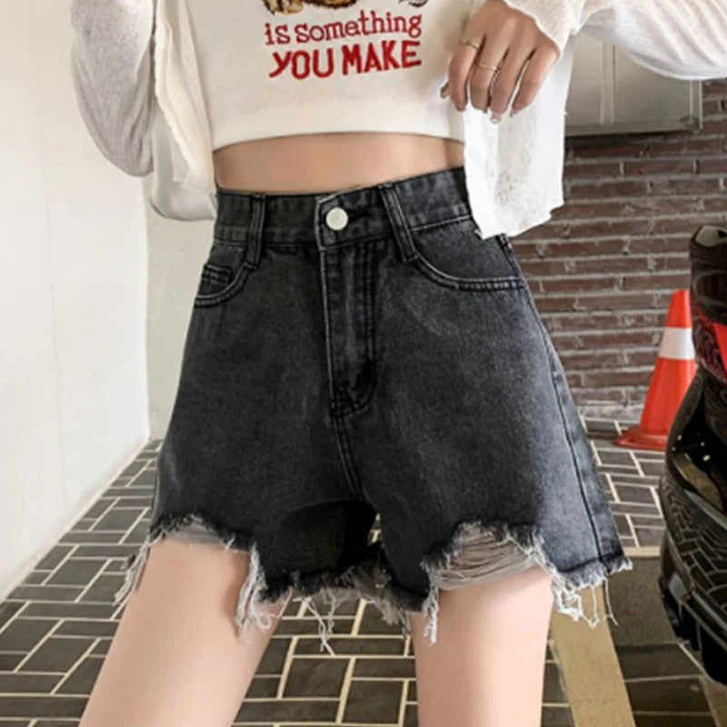 Ripped High Waist Jean Shorts