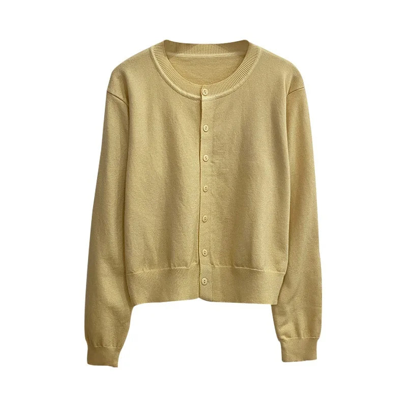 Long Sleeve O Neck Button Down Knit