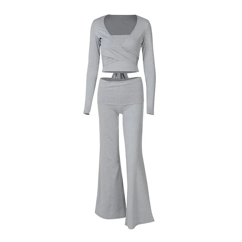 Smoke Grey Long Sleeve Lace-up 2 piece