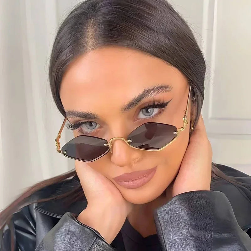 Trendy Half Frame Diamond Shaped Sunglasses