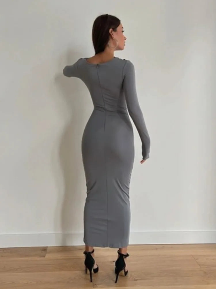 Solid Colour Bodycon Dress Long Sleeve