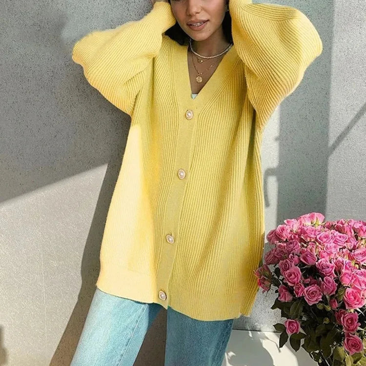 Casual Long Sleeve V Neck Cardigan