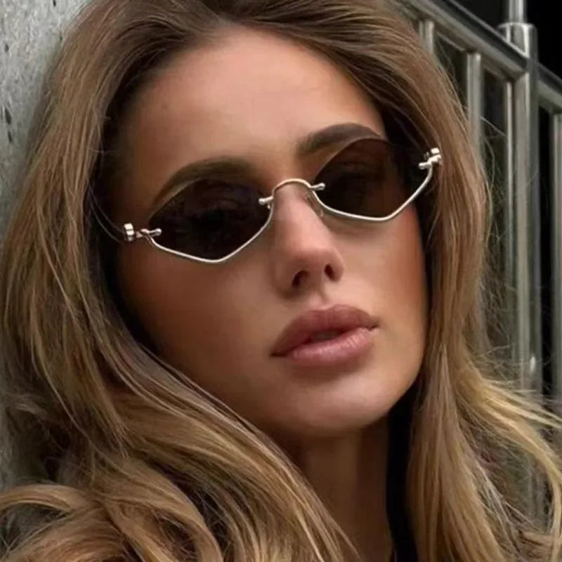 Trendy Half Frame Diamond Shaped Sunglasses