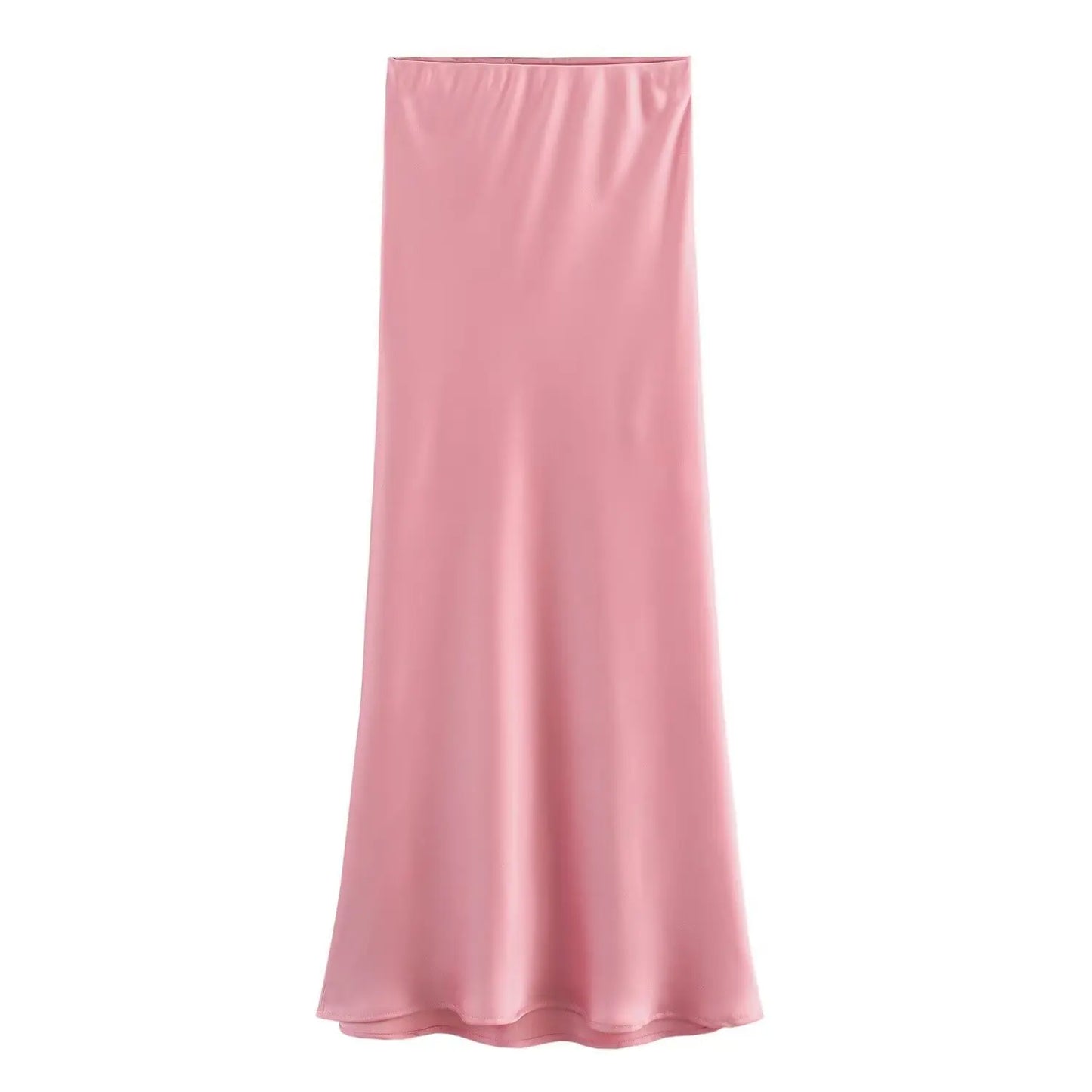 Pink Midi Skirt Elastic Waist