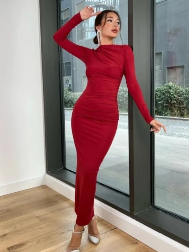 Solid Colour Bodycon Dress Long Sleeve
