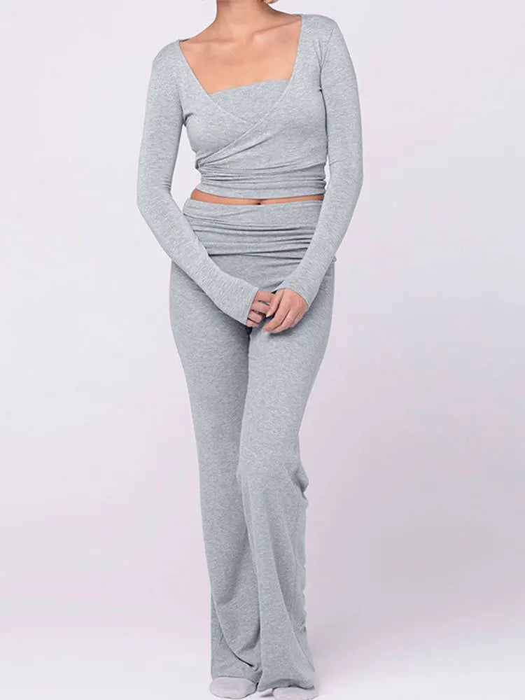 Smoke Grey Long Sleeve Lace-up 2 piece