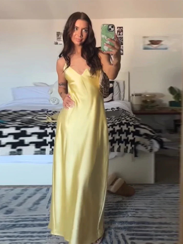 Orange Backless Stain Maxi Dress