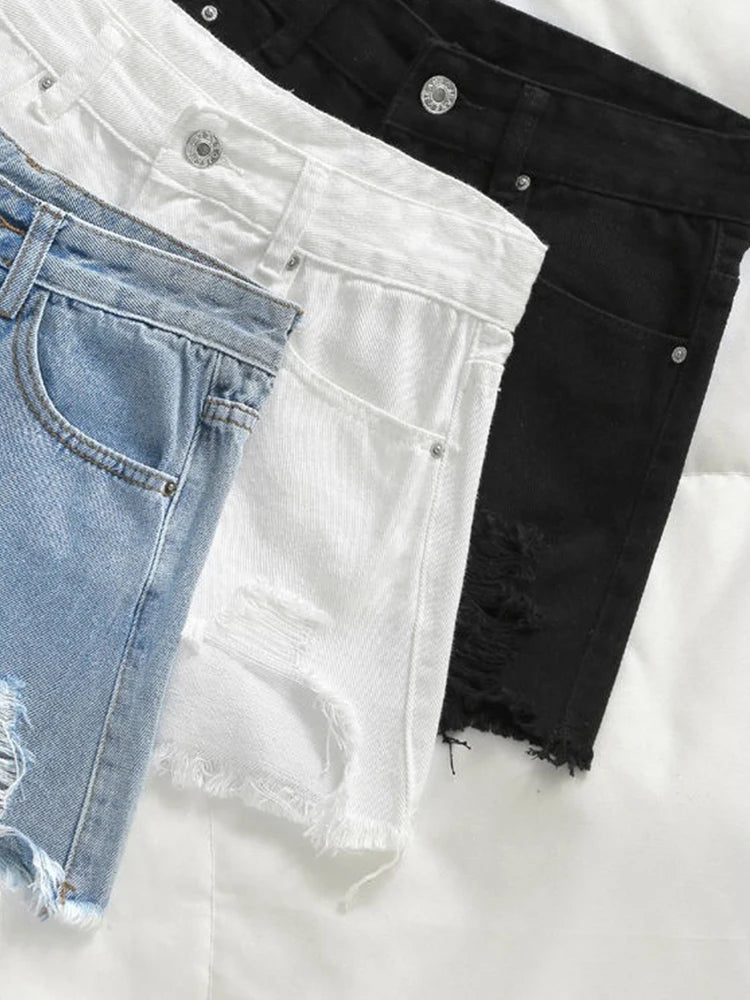 Ripped High Waist Jean Shorts